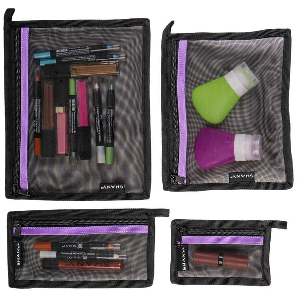 SHANY Assorted Size Cosmetics Travel Black Mesh Makeup Bag